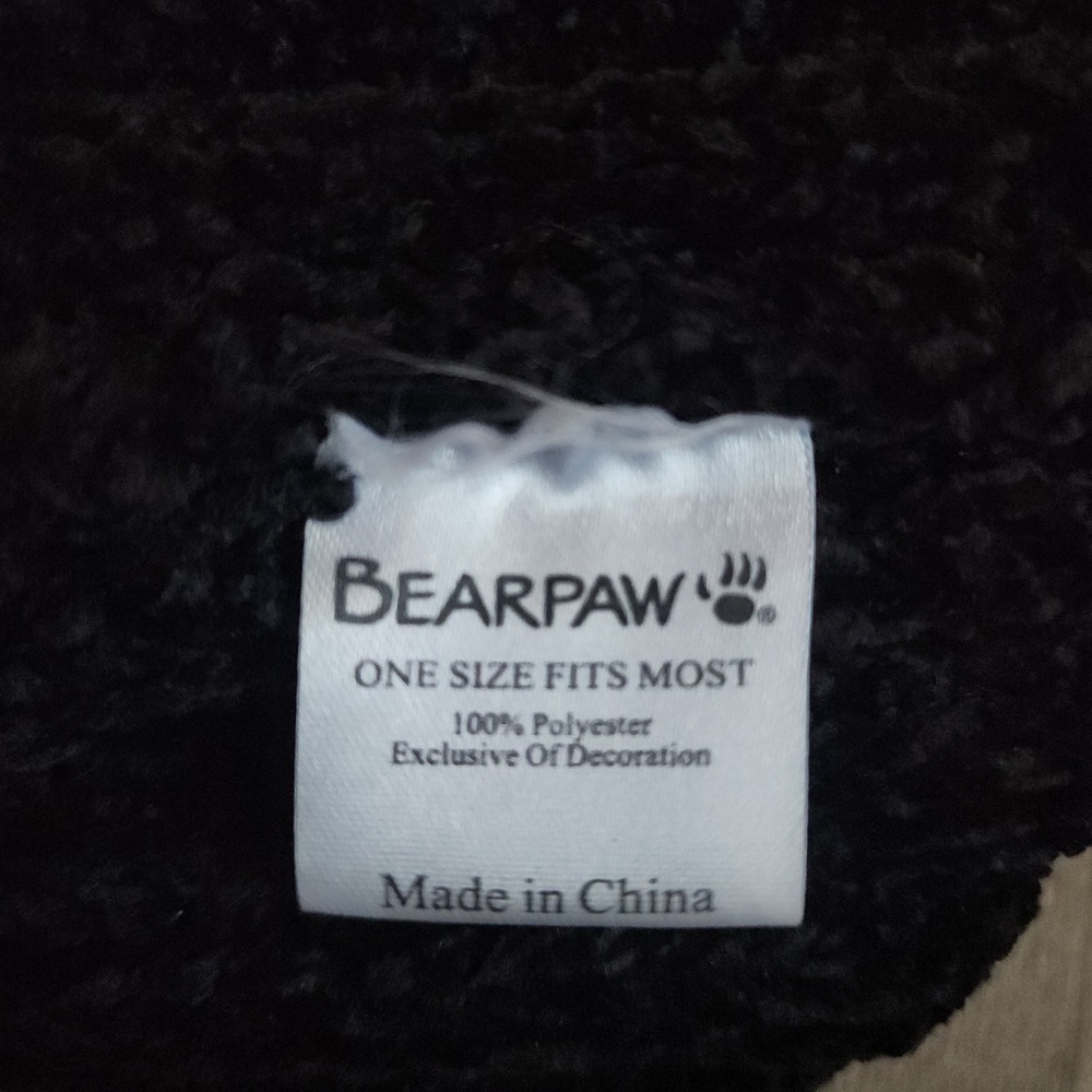 Bearpaw Beanie Women OSFM Black Chenille Faux Fur Pom Ribbed Knit Hat - Picture 4 of 5